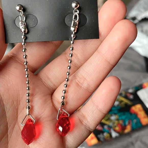 Any 2/$20! Silver Dangling Red Crystal Earrings - Picture 3 of 6